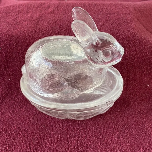 Galerie Glass Bunny on Nest Dish 2 Pc Vintage - Picture 2 of 5